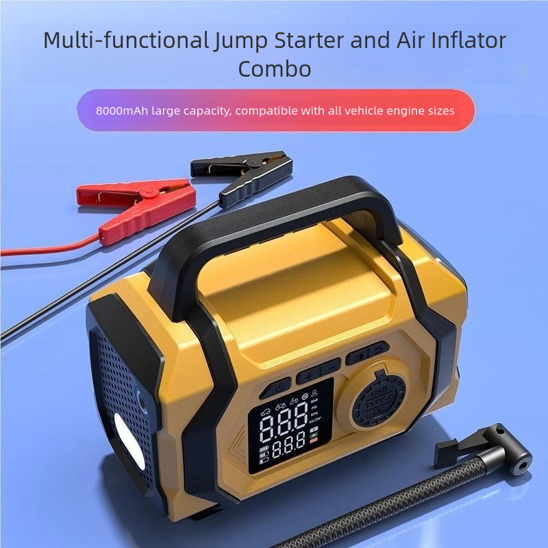 8000mAh Smart Car Jump Starter & High-Pressure Tire Inflator, 3-in-1 Jump Start + Inflation + Power Bank, Wireless Inflation Supported
