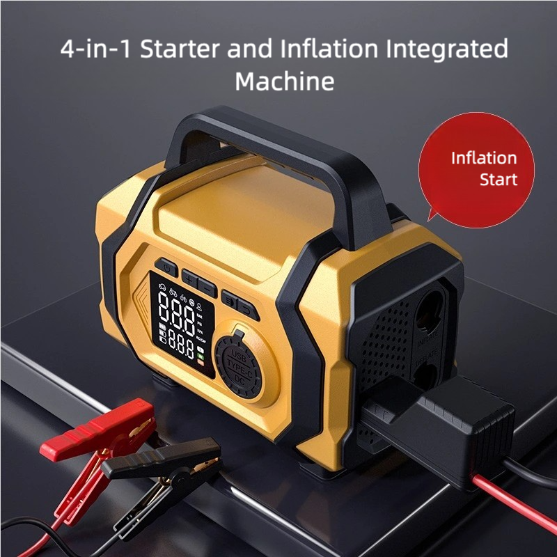 8000mAh Smart Car Jump Starter & High-Pressure Tire Inflator, 3-in-1 Jump Start + Inflation + Power Bank, Wireless Inflation Supported