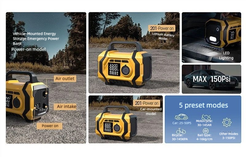 8000mAh Smart Car Jump Starter & High-Pressure Tire Inflator, 3-in-1 Jump Start + Inflation + Power Bank, Wireless Inflation Supported