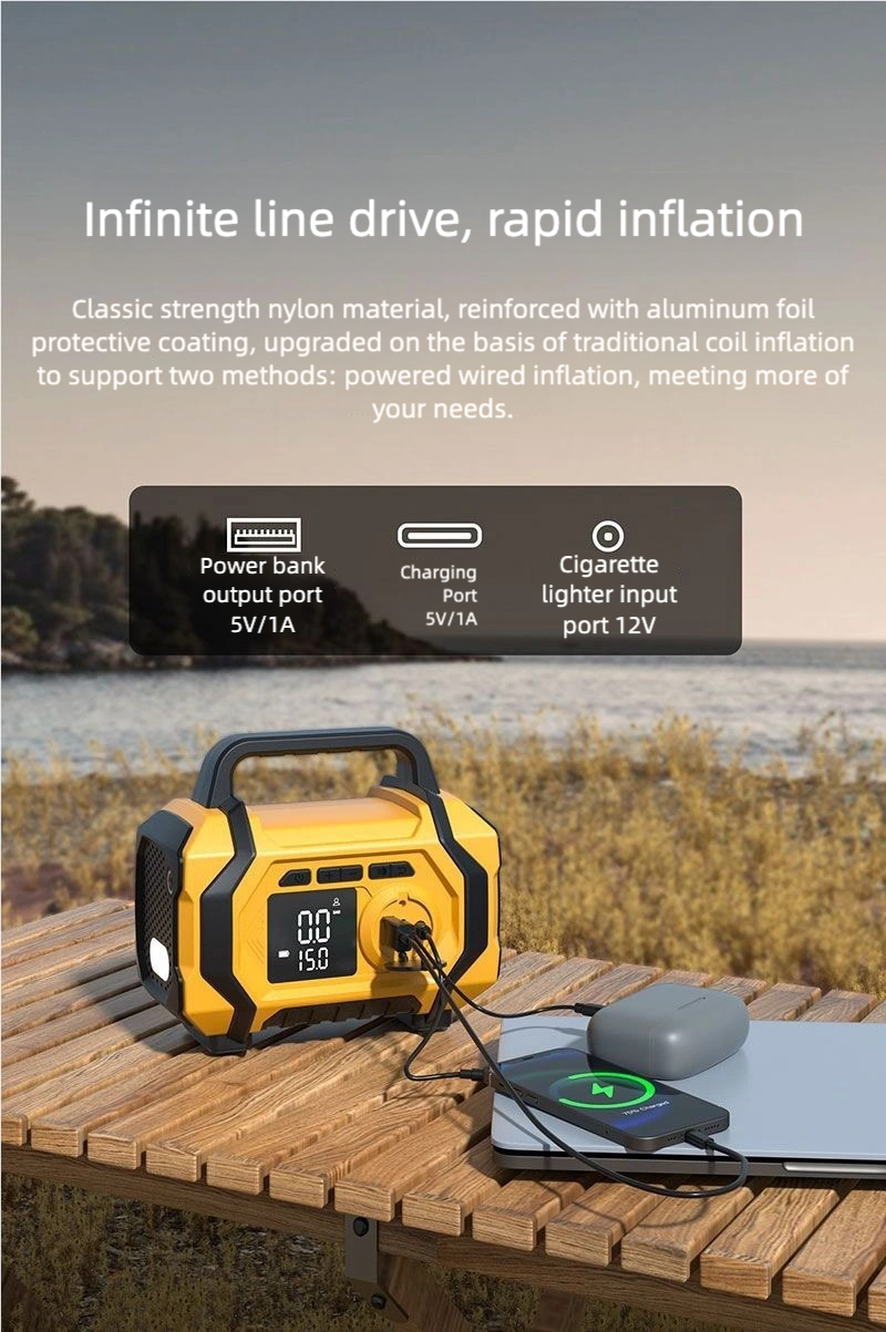 8000mAh Smart Car Jump Starter & High-Pressure Tire Inflator, 3-in-1 Jump Start + Inflation + Power Bank, Wireless Inflation Supported