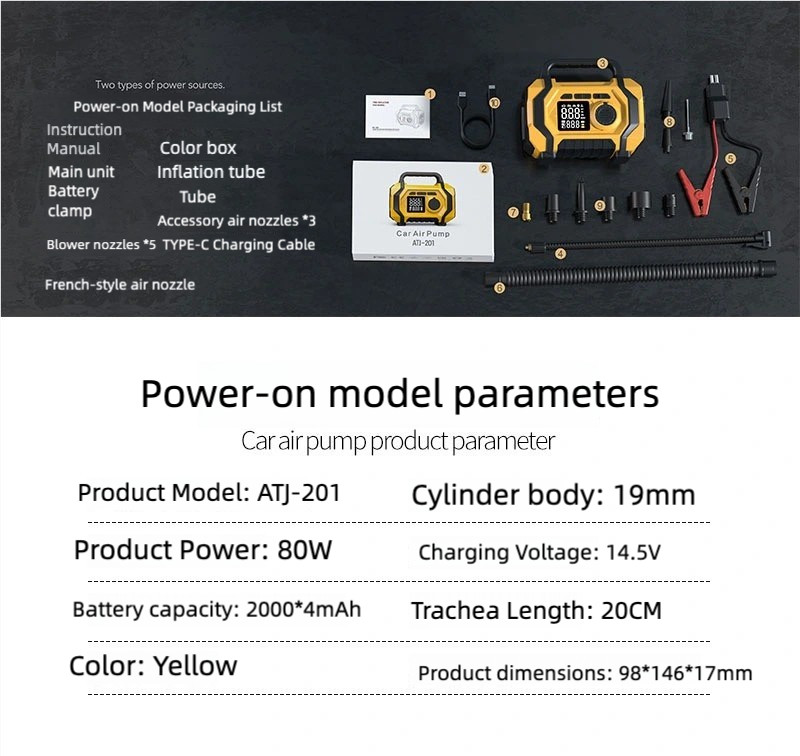 8000mAh Smart Car Jump Starter & High-Pressure Tire Inflator, 3-in-1 Jump Start + Inflation + Power Bank, Wireless Inflation Supported