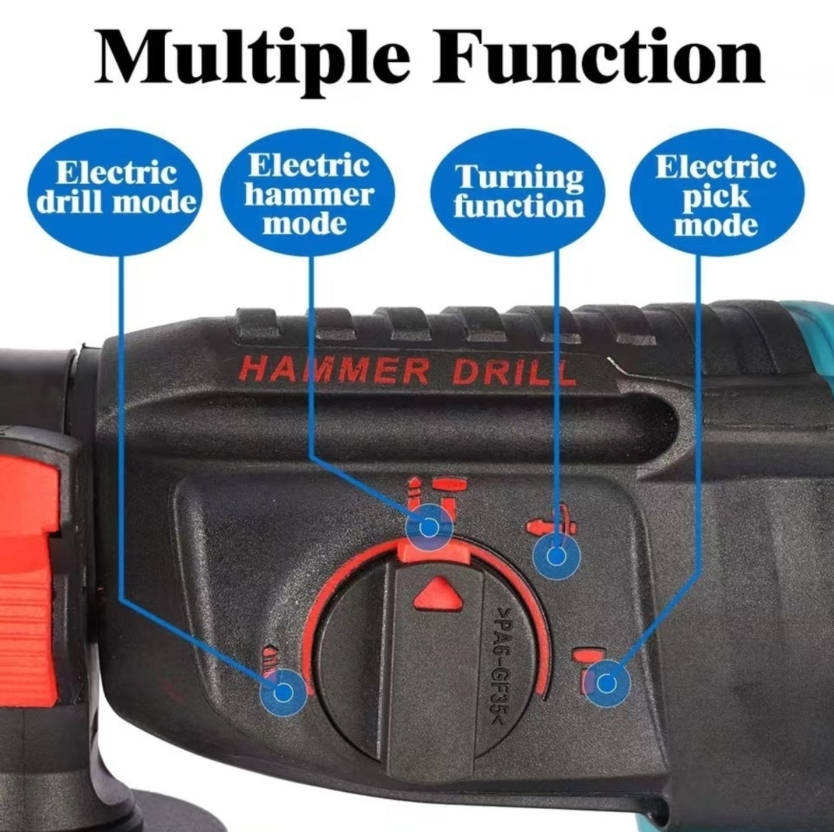 1" SDS-Plus Lightweight Rotary Hammer Drill with 2 batteris, 1680W 4 Functions Corded Variable Speed Rotomartillo with Safety Clutch for Concrete, Includes 3 Drill Bits,2 Chisels,Heavy Duty