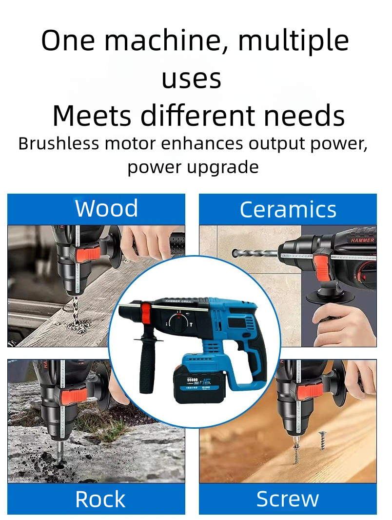 1" SDS-Plus Lightweight Rotary Hammer Drill with 2 batteris, 1680W 4 Functions Corded Variable Speed Rotomartillo with Safety Clutch for Concrete, Includes 3 Drill Bits,2 Chisels,Heavy Duty