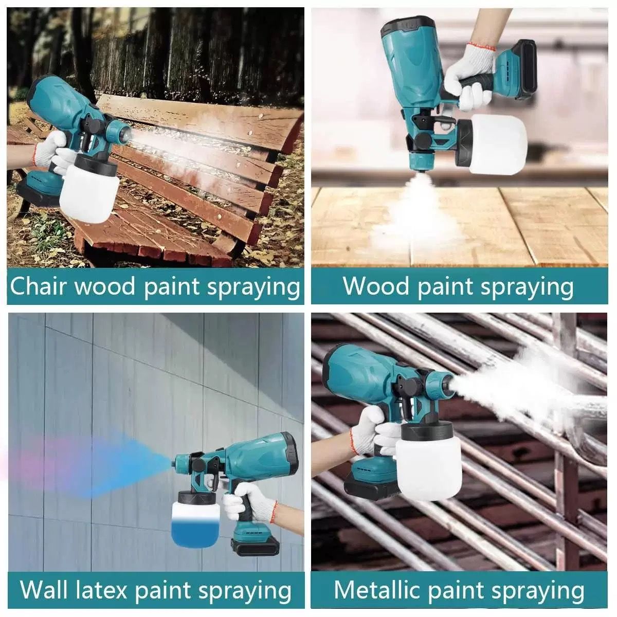 Cordless Electric Paint Sprayer 800W,Rechargeable Lithium Spray Gun, High Atomization Power Tool for Paint and Latex, Two 21v Lithium Battery