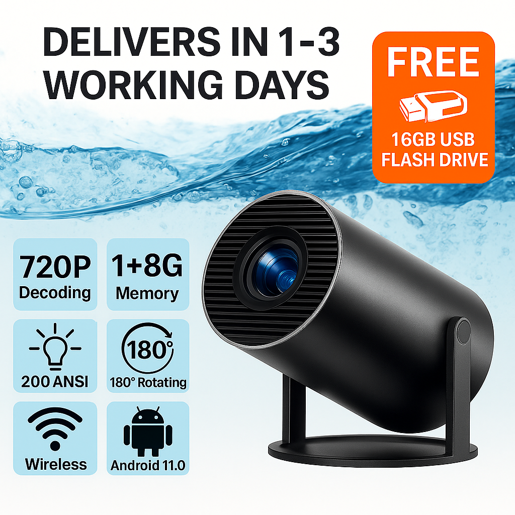 2025 new HY300 Pro Projector ,Free 16GB flash drive as Gift, 4K 1080P Support with Android TV 11.0, Mini Portable 180° Rotatable Movie Projector ,Auto Keystone Compatible for Laptop, PC, Smartphone