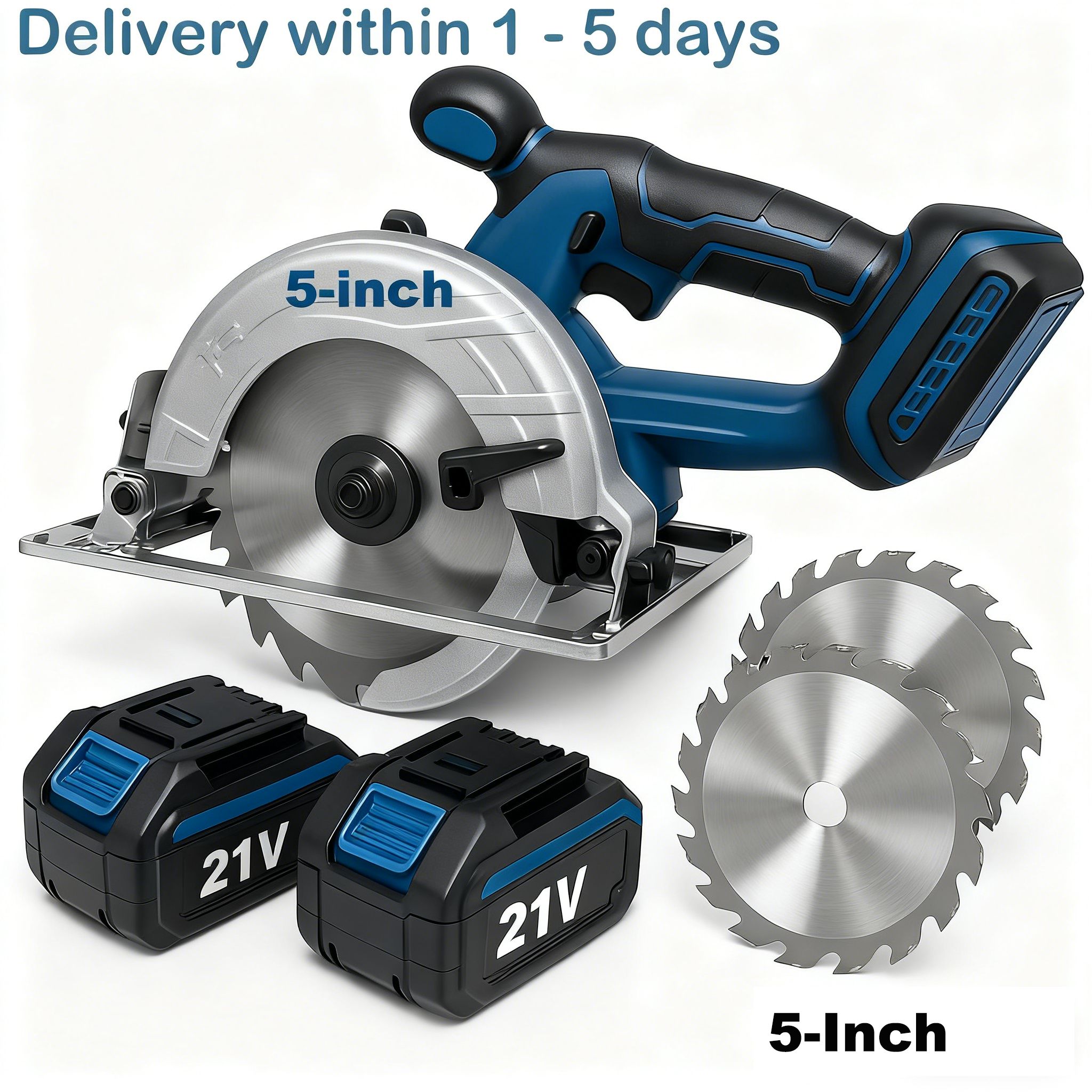 5-inch Electric Saw Charging Single Hand Saw  Two batteries and one charger Universal 21V Battery,Handheld Lithium Battery Circular Saw Woodworking Hand Saw