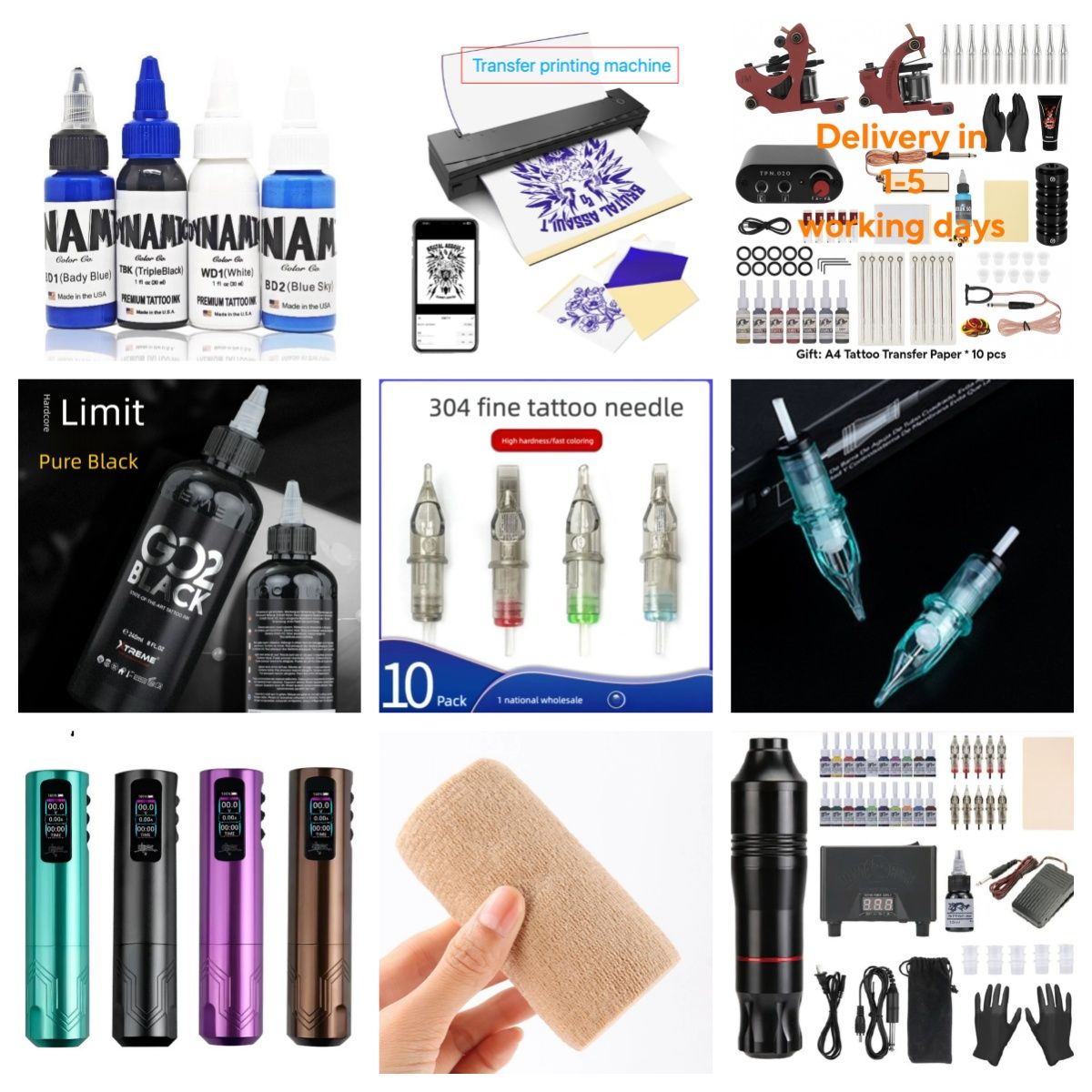 Professional tattoo machine set, two machines (one thread cutter + one shading machine) - Rotary tattoo machine for lining, coloring and practice - Complete tattoo supplies set