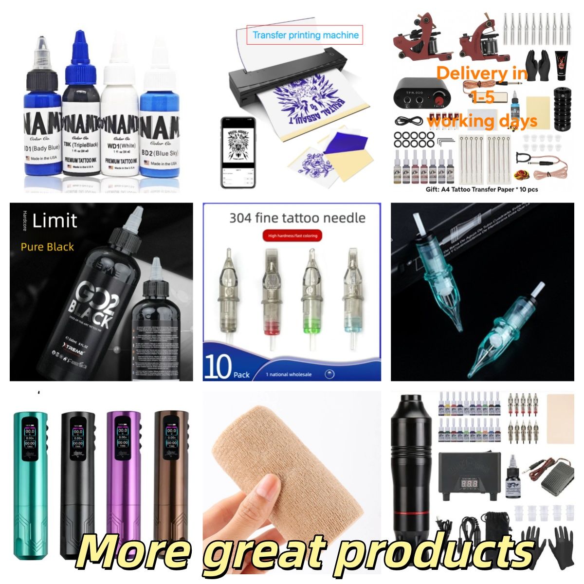 Dynamic Color Tattoo Ink, Real Permanent pigments( not Practice ink),Pre-Dispersed Professional Tattoo Pigment, Made in USA, 100% Original,Bottle 1oz, Triple black,Blue,Red