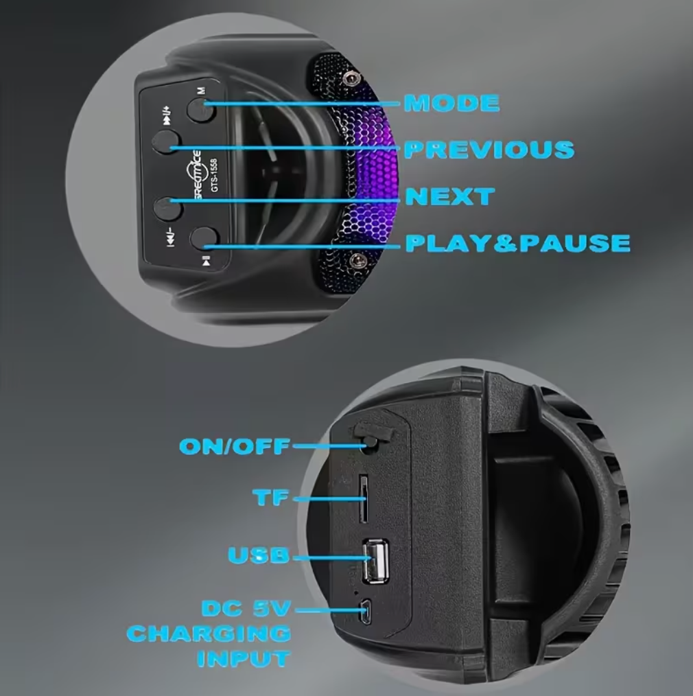 PortableColorful lights, Bluetooth speakers, plug-in music player, wireless speaker, Fast delivery within 1-5 days, Outdoor portable dual 3-inch Audio Video plug-in music player For Dancing Party