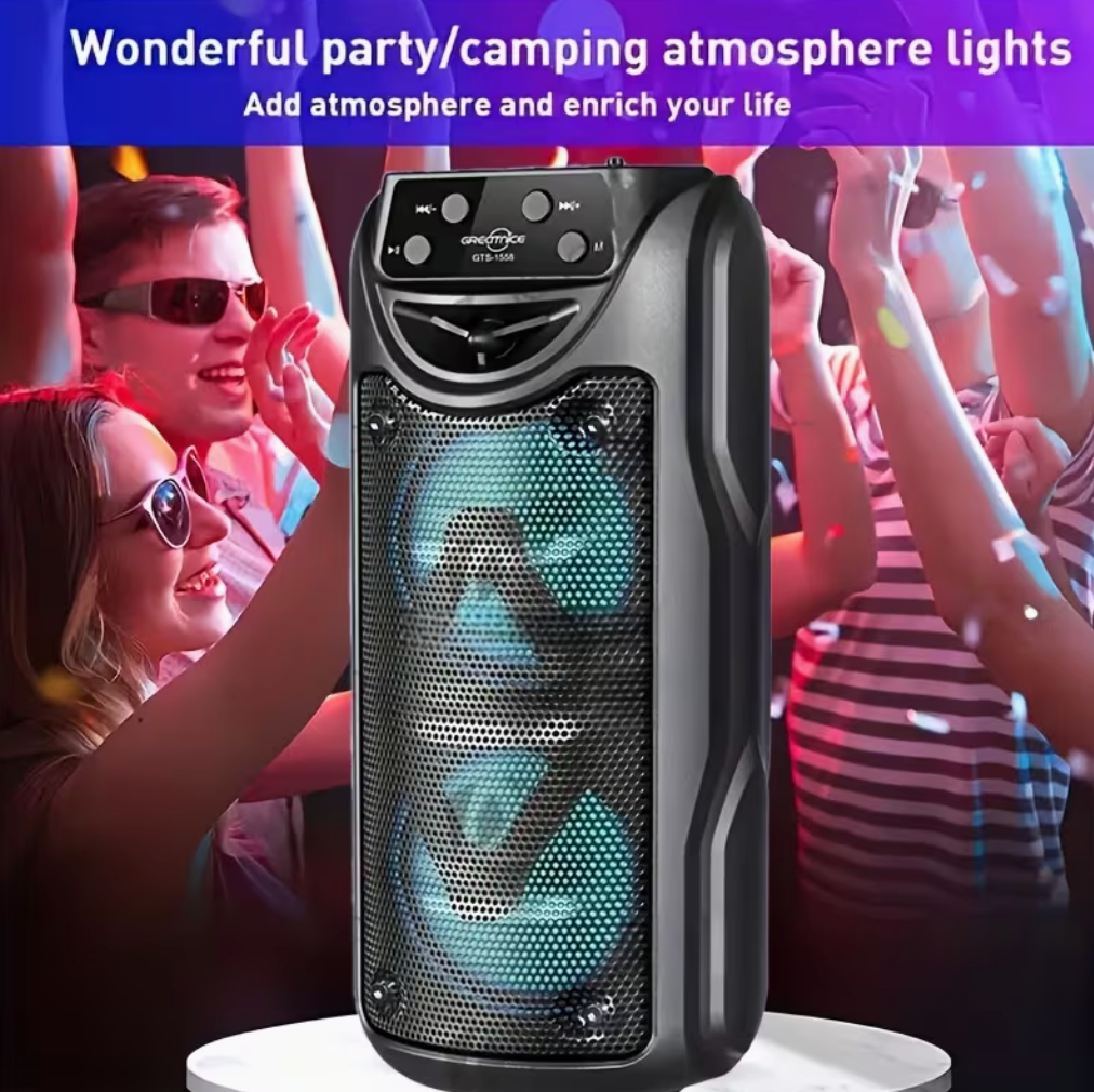 PortableColorful lights, Bluetooth speakers, plug-in music player, wireless speaker, Fast delivery within 1-5 days, Outdoor portable dual 3-inch Audio Video plug-in music player For Dancing Party