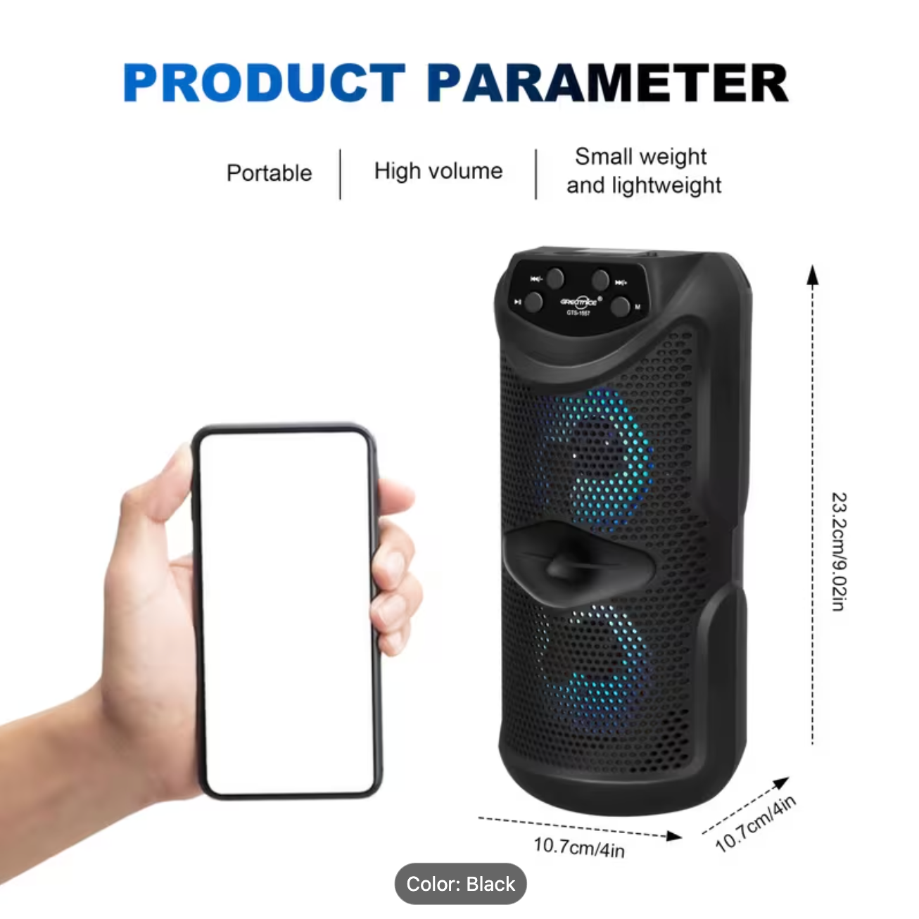 PortableColorful lights, Bluetooth speakers, plug-in music player, wireless speaker, Fast delivery within 1-5 days, Outdoor portable dual 3-inch Audio Video plug-in music player For Dancing Party