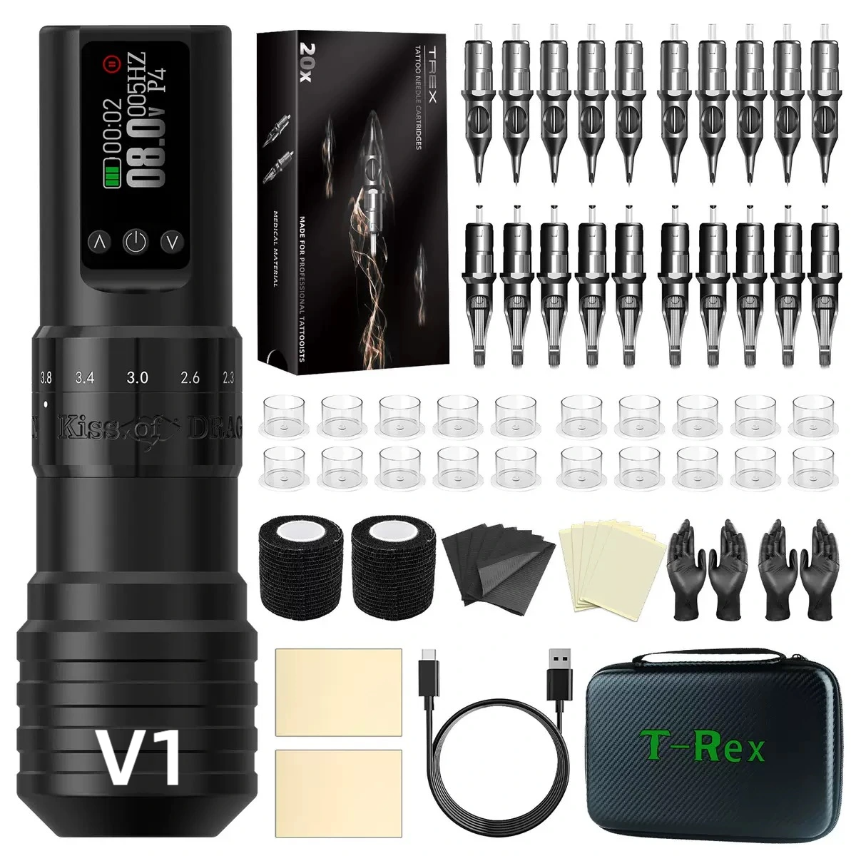 FF1 Model Portable Wireless Tattoo Pen Kit ,Professional Tattoo Machine Kit, Rotary Machine for Lining, Shading & Practice - Complete Tattooing Supplies Set