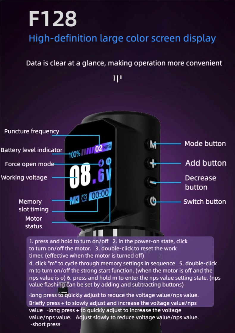 Tattoo URBAN-2 Wireless Battery Pen, Speed 10000RPM,LED Color Screen Motor Tattoo Machine for Professional Tattooing