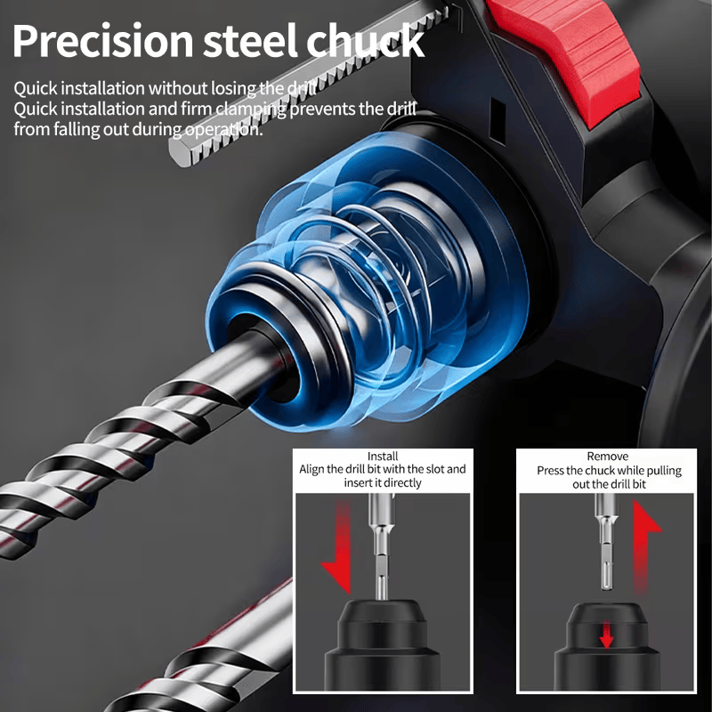 1" SDS-Plus Lightweight Rotary Hammer Drill with 2 batteris, 1680W 4 Functions Corded Variable Speed Rotomartillo with Safety Clutch for Concrete, Includes 3 Drill Bits,2 Chisels,Heavy Duty