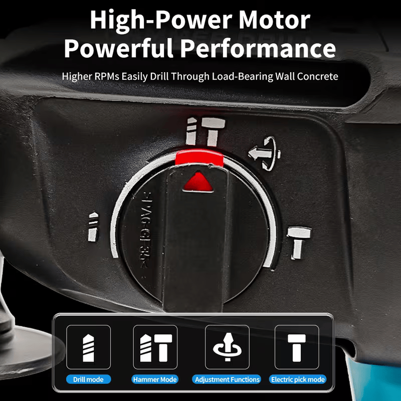 1" SDS-Plus Lightweight Rotary Hammer Drill with 2 batteris, 1680W 4 Functions Corded Variable Speed Rotomartillo with Safety Clutch for Concrete, Includes 3 Drill Bits,2 Chisels,Heavy Duty