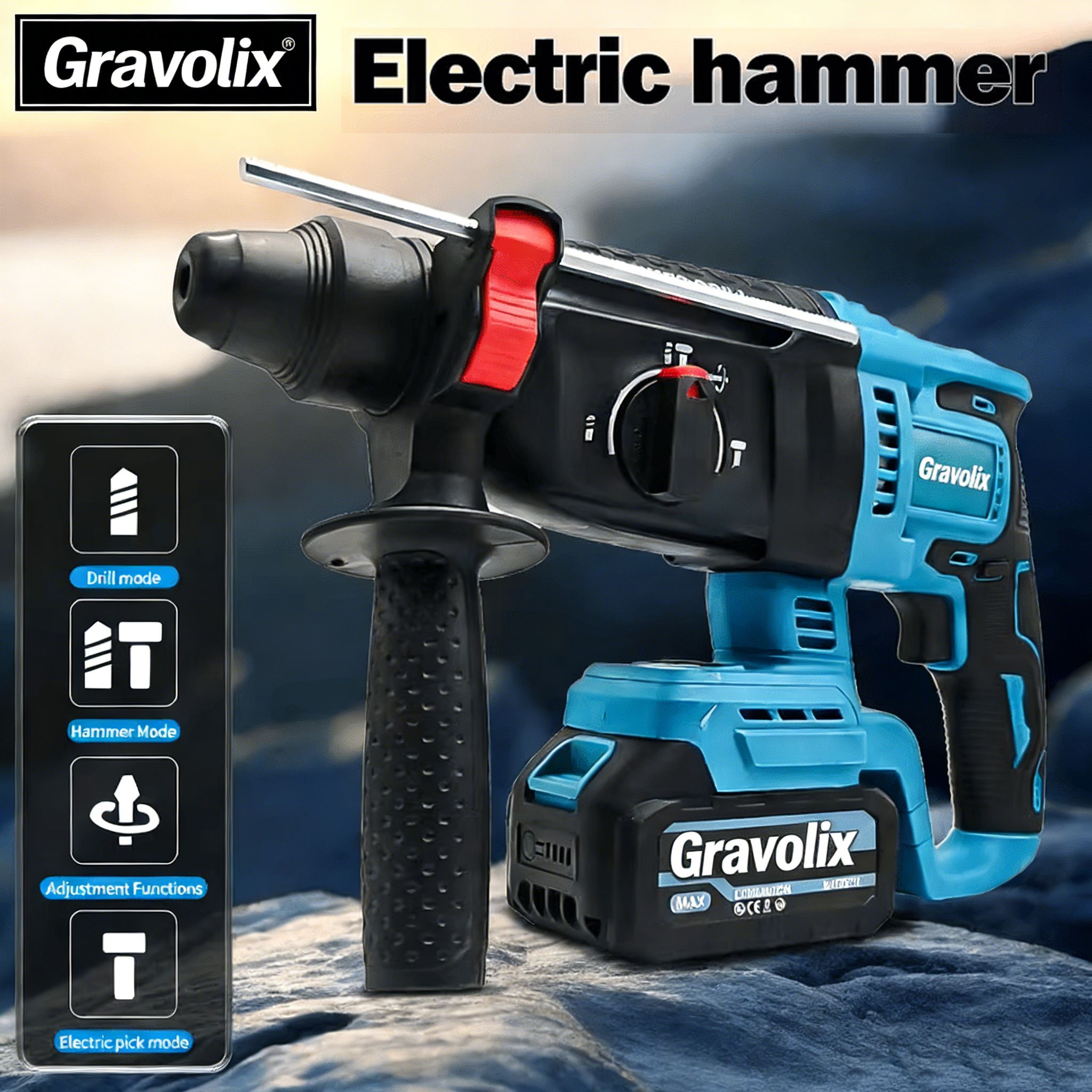 1" SDS-Plus Lightweight Rotary Hammer Drill with 2 batteris, 1680W 4 Functions Corded Variable Speed Rotomartillo with Safety Clutch for Concrete, Includes 3 Drill Bits,2 Chisels,Heavy Duty