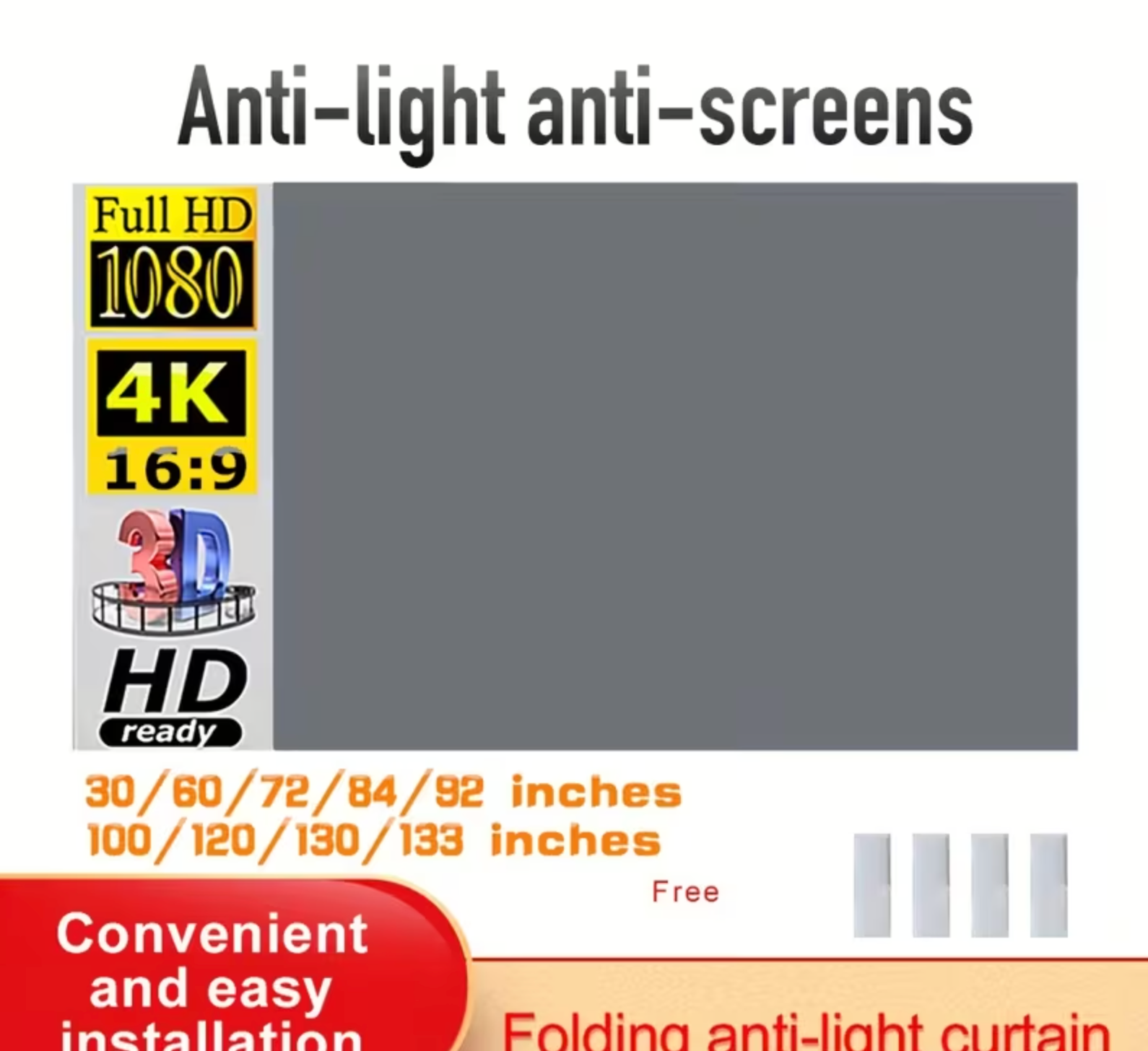 Portable Projector Screen Simple Curtain Anti-Light 72/100/120 Inches Projection Screens for Home Outdoor Office Projector