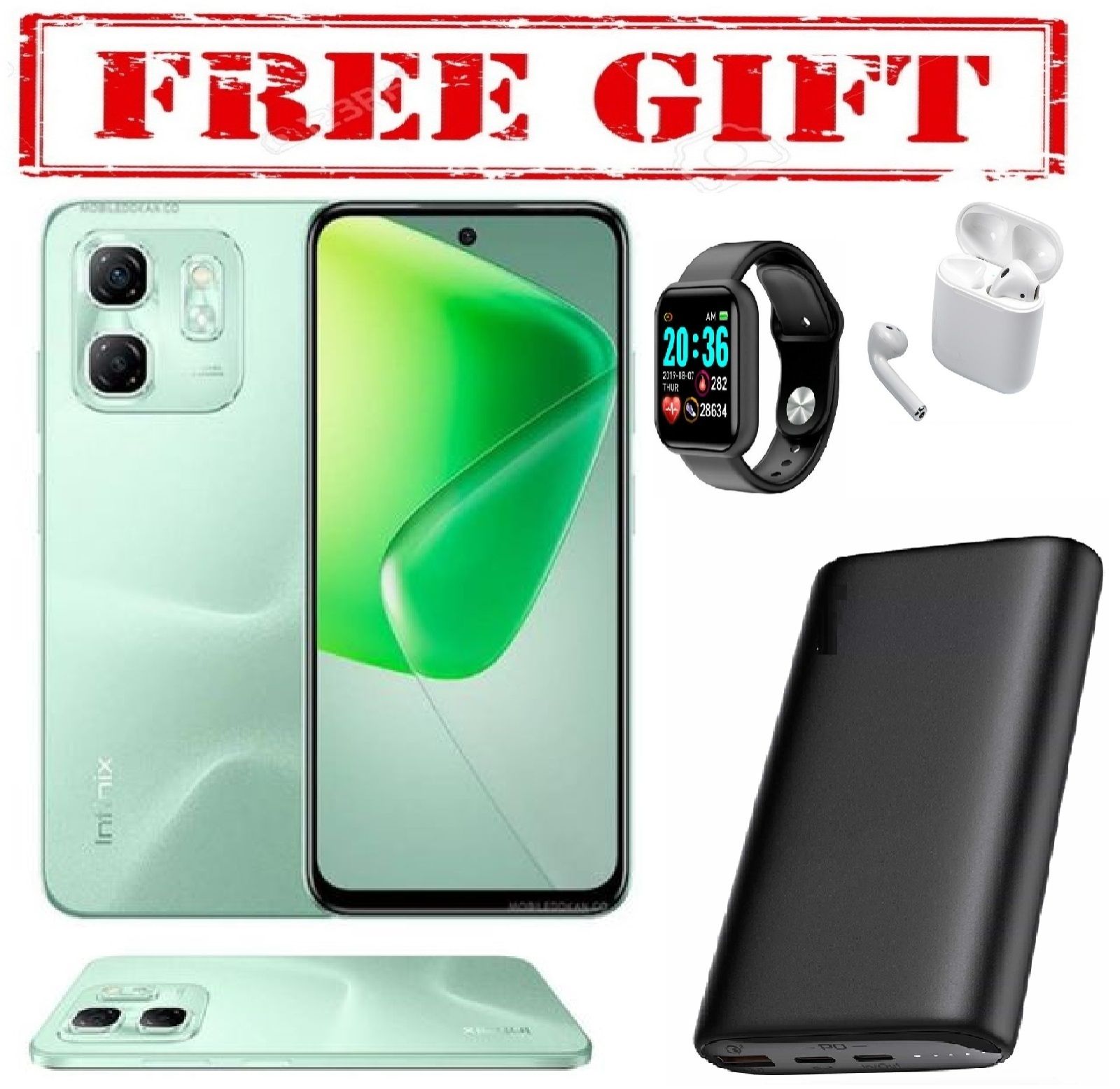 Infinix Hot 50i 4G"6.7-inch,12 GB(6+6)RAM+128GB ROM' Battery: 5000mAh, 18W Wired UIF12SD free gift ( smart watch +airpods + powerbank )