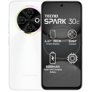 ON OFFER Tecno Spark 30c, 6.67'' HD+, UP to 8GB RAM + 128GB ROM (Dual Sim) 50MP, 5000 mAh White,128GB