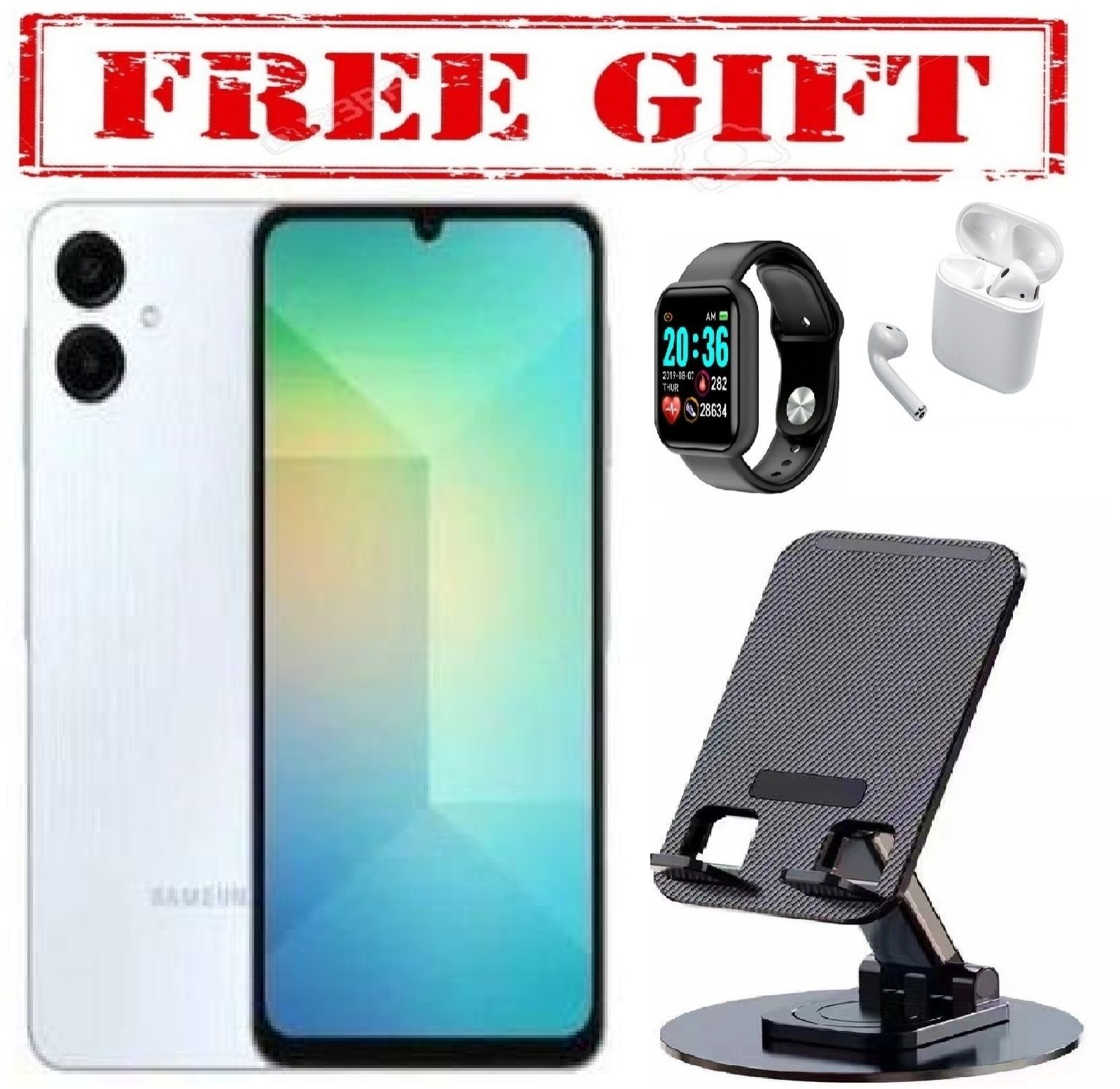 NEW MONTH DISCOUNTS !!!!! !!! BRAND NEW Samsung A06 6.7 DISPLAY 4GB RAM +128GB ROM 5000MAH  SMARTPHONE DUAL SIM COMES WITH FREE GIFTS ( AIRPODS + SMART WATCH+ PHONE HOLDER ) FOR YOU