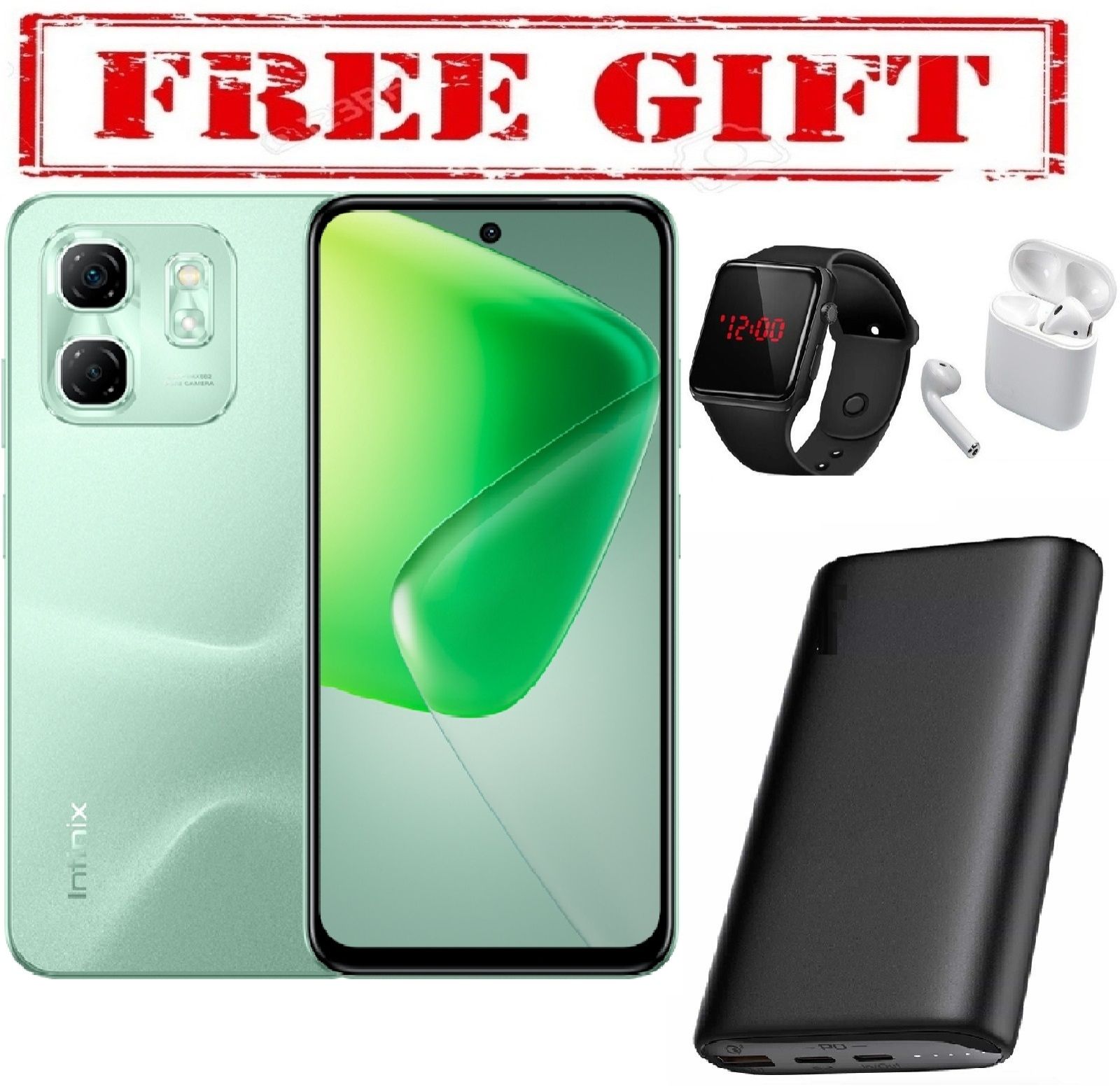 LIMITED DISCOUNT  !! BRAND NEW  Infinix Hot 50i 4G"6.7-inch,12 GB(6+6)RAM+128GB ROM' Battery: 5000mAh, 18W Wired UIF12SD free gift ( smart watch +airpods + powerbank )