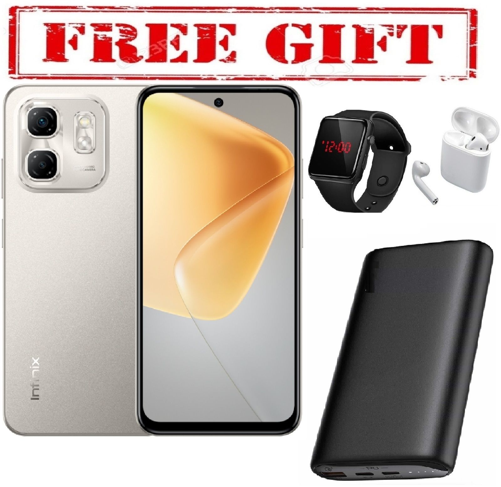 LIMITED DISCOUNT  !! BRAND NEW  Infinix Hot 50i 4G"6.7-inch,12 GB(6+6)RAM+128GB ROM' Battery: 5000mAh, 18W Wired UIF12SD free gift ( smart watch +airpods + powerbank )