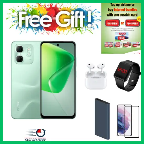 LIMITED DISCOUNT  !! BRAND NEW  Infinix Hot 50i 4G"6.7-inch,12 GB(6+6)RAM+128GB ROM' Battery: 5000mAh, 18W Wired UIF12SD free gift ( smart watch +airpods + powerbank )