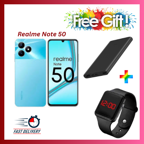 LIMITED DISCOUNT !!! BRAND NEW realme Note 50 6.74" 90Hz 256GB ROM + 8 GB RAM Unisoc Tiger T612 Type-C  Side Fingerprint Smart Phones COMES WITH FREE GIFTS ( AIRPODS + SMART WATCH +POWERBANK ) FOR YOU