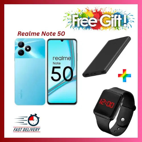 LIMITED DISCOUNT !!! BRAND NEW realme Note 50 6.74" 90Hz 256GB ROM + 8 GB RAM Unisoc Tiger T612 Type-C  Side Fingerprint Smart Phones COMES WITH FREE GIFTS ( AIRPODS + SMART WATCH +POWERBANK ) FOR YOU