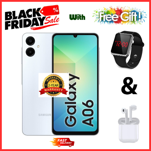 BLACK FRIDAY DEALS🔥🔥🔥  BRAND NEW  SAMSUNG A06 6.7 DISPLAY 4GB RAM + 64GB/128GB ROM 5000MAH SMARTPHONE DUAL SIM COMES WITH FREE GIFTS ( AIRPODS + SMART WATCH)