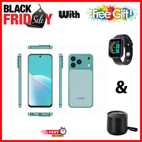 BLACK FRIDAY OFFER🔥🔥🔥CORN MEGA 100 MAX 6.6" STORAGE ROM 64GB RAM 5GB STRONG BATTERY 5000 mAh DOUBLE SIM CARD SMART PHONE ON OFFER FINGERPRINT FACE