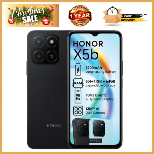 CHRISTMAS OFFERS🔥🔥🔥BRAND NEW HONOR X5B , 4GB RAM + 64GB ROM Storage, 6.56'' Displays, 5200mAh Battery, Android 14 Dual Sim, MediaTek Helio, Fingerprint (side-mounted), (12 nm) 4G Smartphones