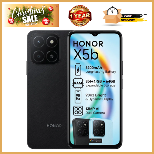 CHRISTMAS OFFERS🔥🔥🔥BRAND NEW HONOR X5B , 4GB RAM + 64GB ROM Storage, 6.56'' Displays, 5200mAh Battery, Android 14 Dual Sim, MediaTek Helio, Fingerprint (side-mounted), (12 nm) 4G Smartphones