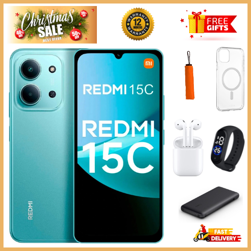 NEW ARRIVAL REDMI 15C 128GB Storage UPTO 8GB Ram 6.9'' LCD 50MP Main Camera 6000mAh 33W Fast Charger Android 15 Xiaomi Hyper OS 2 Side Fingerprint Smartphone smart phones