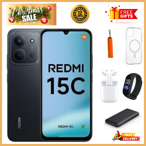 NEW ARRIVAL REDMI 15C 128GB Storage UPTO 8GB Ram 6.9'' LCD 50MP Main Camera 6000mAh 33W Fast Charger Android 15 Xiaomi Hyper OS 2 Side Fingerprint Smartphone smart phones