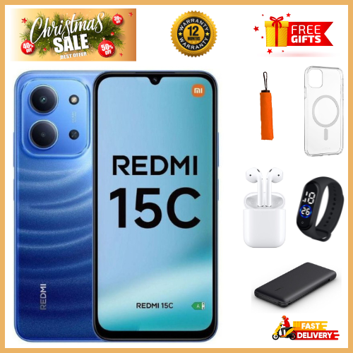 NEW ARRIVAL REDMI 15C 128GB Storage UPTO 8GB Ram 6.9'' LCD 50MP Main Camera 6000mAh 33W Fast Charger Android 15 Xiaomi Hyper OS 2 Side Fingerprint Smartphone smart phones