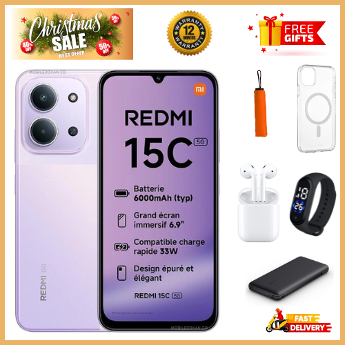 NEW ARRIVAL REDMI 15C 128GB Storage UPTO 8GB Ram 6.9'' LCD 50MP Main Camera 6000mAh 33W Fast Charger Android 15 Xiaomi Hyper OS 2 Side Fingerprint Smartphone smart phones