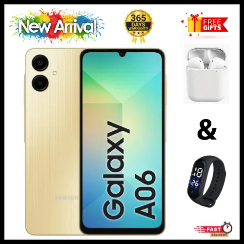 LIMITED TIME DEALS🔥🔥🔥  BRAND NEW  SAMSUNG A06 6.7 DISPLAY 4GB RAM + 64GB/128GB ROM 5000MAH SMARTPHONE DUAL SIM COMES WITH FREE GIFTS ( AIRPODS + SMART WATCH)