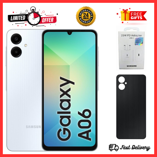 SUPER SALE DEALS🔥🔥🔥  BRAND NEW  SAMSUNG A06 6.7 DISPLAY 4GB RAM + 64GB/128GB ROM 5000MAH SMARTPHONE DUAL SIM COMES WITH FREE GIFTS ( ADAPTER+ BLACK A06 COVER)