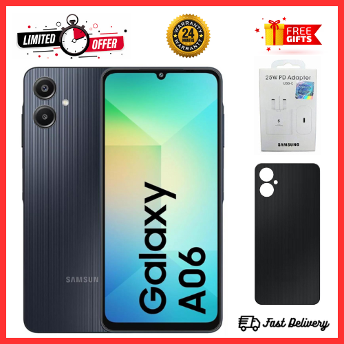 SUPER SALE DEALS🔥🔥🔥  BRAND NEW  SAMSUNG A06 6.7 DISPLAY 4GB RAM + 64GB/128GB ROM 5000MAH SMARTPHONE DUAL SIM COMES WITH FREE GIFTS ( ADAPTER+ BLACK A06 COVER)