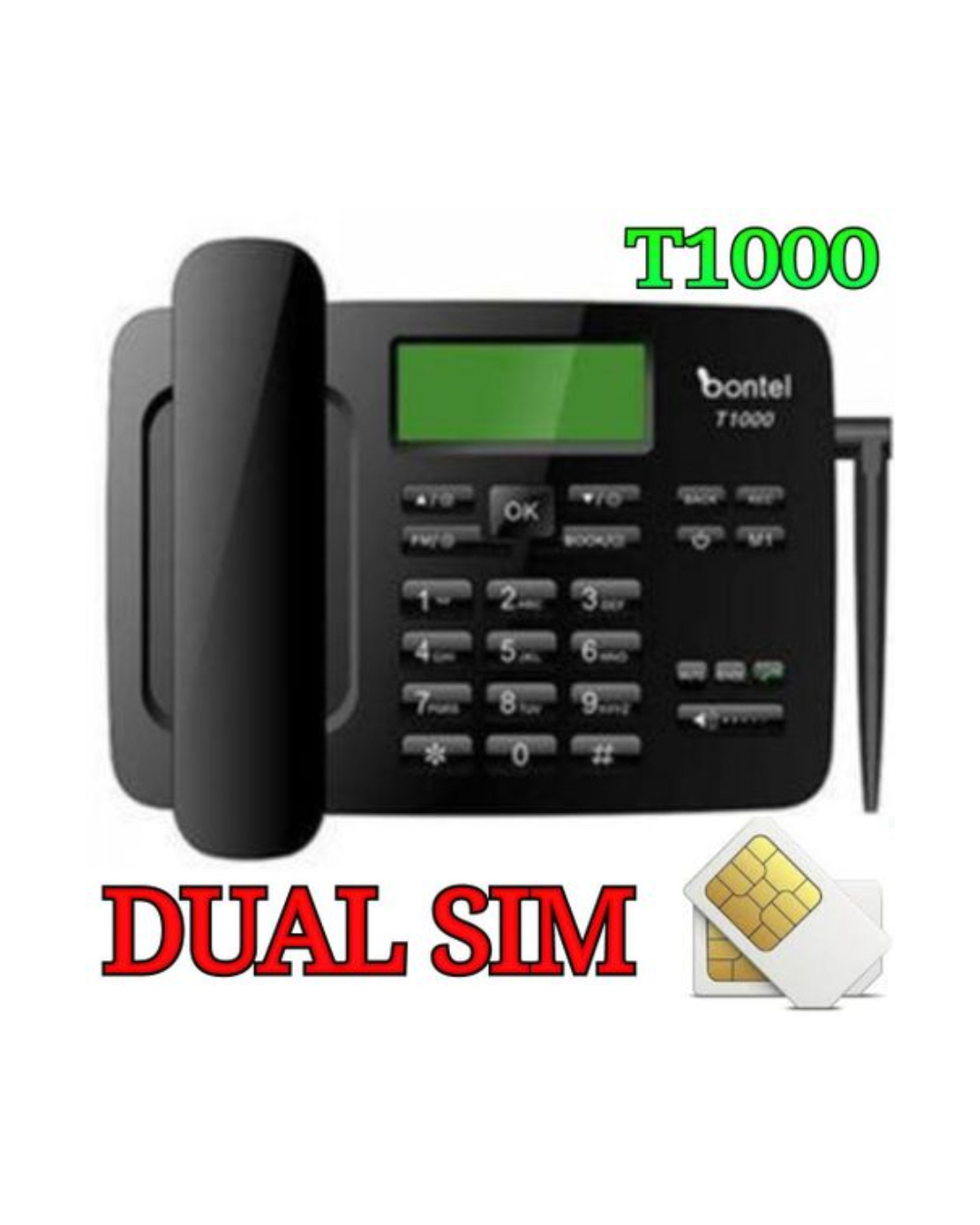 DISCOUNT DEALS!! BONTEL T1000 Wireless Landline Desktop Phone - 3000mAh Big Battery, Dual SIM, LCD Display, High Capacity Phone Book, SMS functionality, Ring Tone Options - Desktop Phones