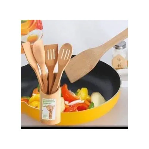 5pcs Bamboo Wooden Kitchen Cooking Utensils Set Tools Spatula Spoon Turner for Non-Stick Pans/ Sufurias Kitchen & Dining