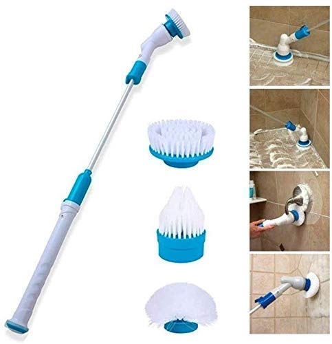 Electric Spin Scrubber Machine Floor Bathroom Tiles Cleaner Tool with 3 Replaceable Brushes and Long Extension Handle