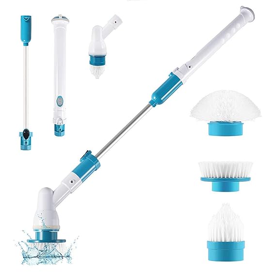 Electric Spin Scrubber Machine Floor Bathroom Tiles Cleaner Tool with 3 Replaceable Brushes and Long Extension Handle