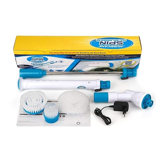 Electric Spin Scrubber Machine Floor Bathroom Tiles Cleaner Tool with 3 Replaceable Brushes and Long Extension Handle