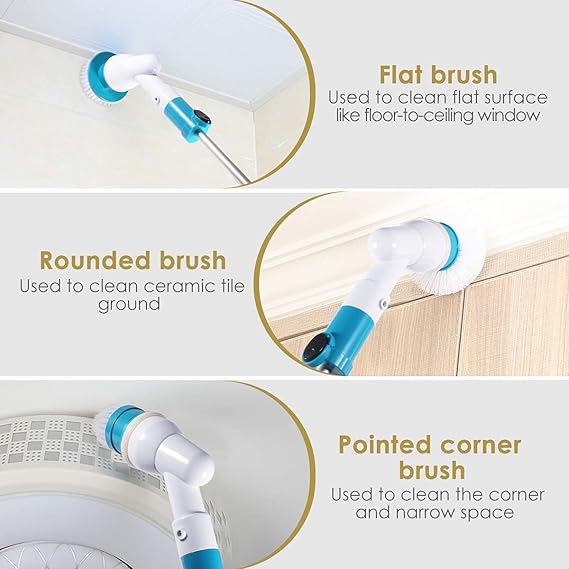 Electric Spin Scrubber Machine Floor Bathroom Tiles Cleaner Tool with 3 Replaceable Brushes and Long Extension Handle