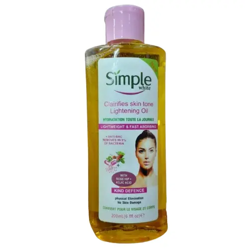Simple White Clarifies Skin Tone Lightening Lotion plus Oil Brightens Skin, Reduces Dark Spots, Hydrates, Evens Tone, Anti-Aging, Soothes, For Face and Body