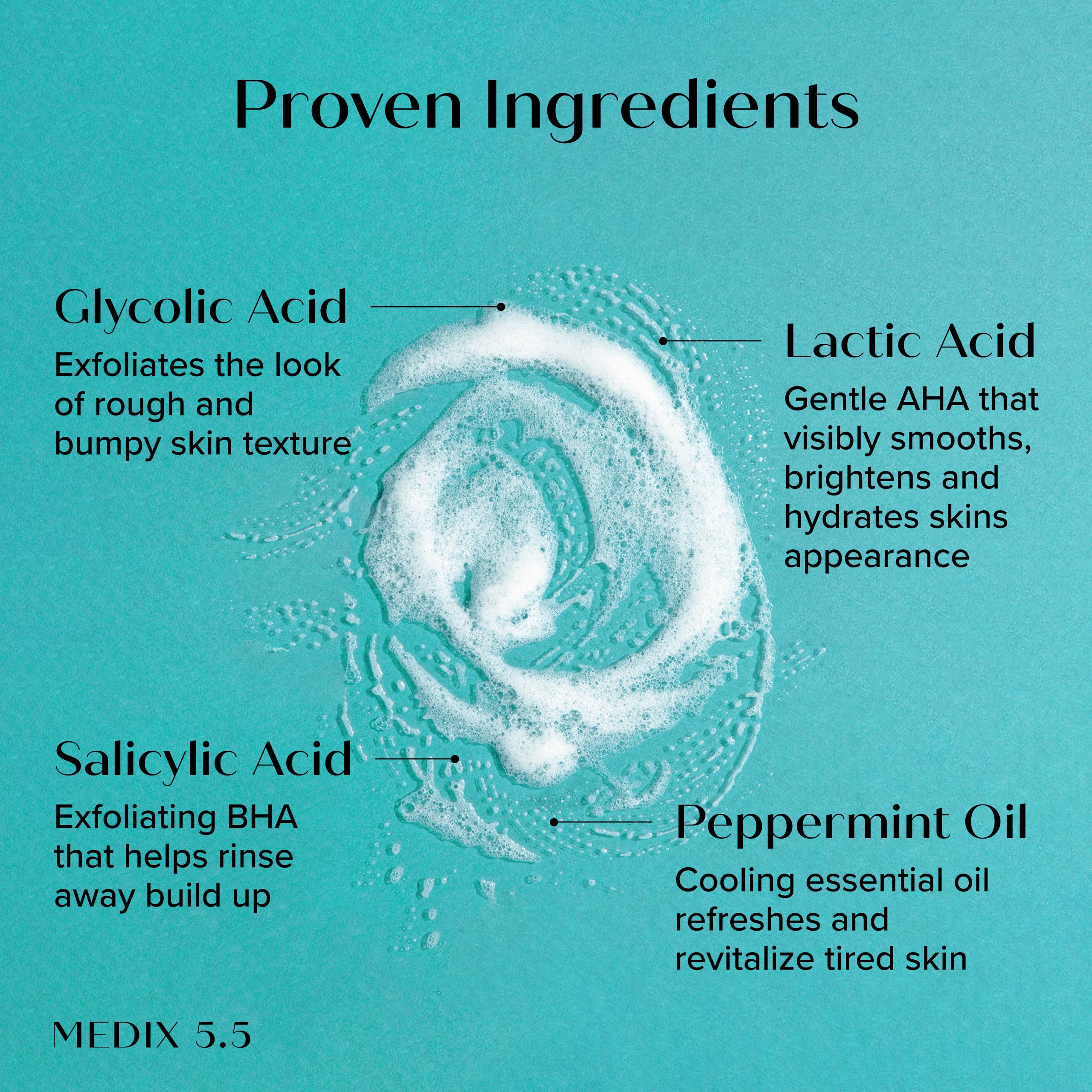 Medix 5.5 Body Scrub Skin Care Glycolic Acid Exfoliating Body Cleanser KP Bump Eraser | AHA + Lactic Acid Anti Aging All Skin Type Wash | Keratosis Pilaris & Acne | Foaming Body & Face Wash, 15 Fl Oz