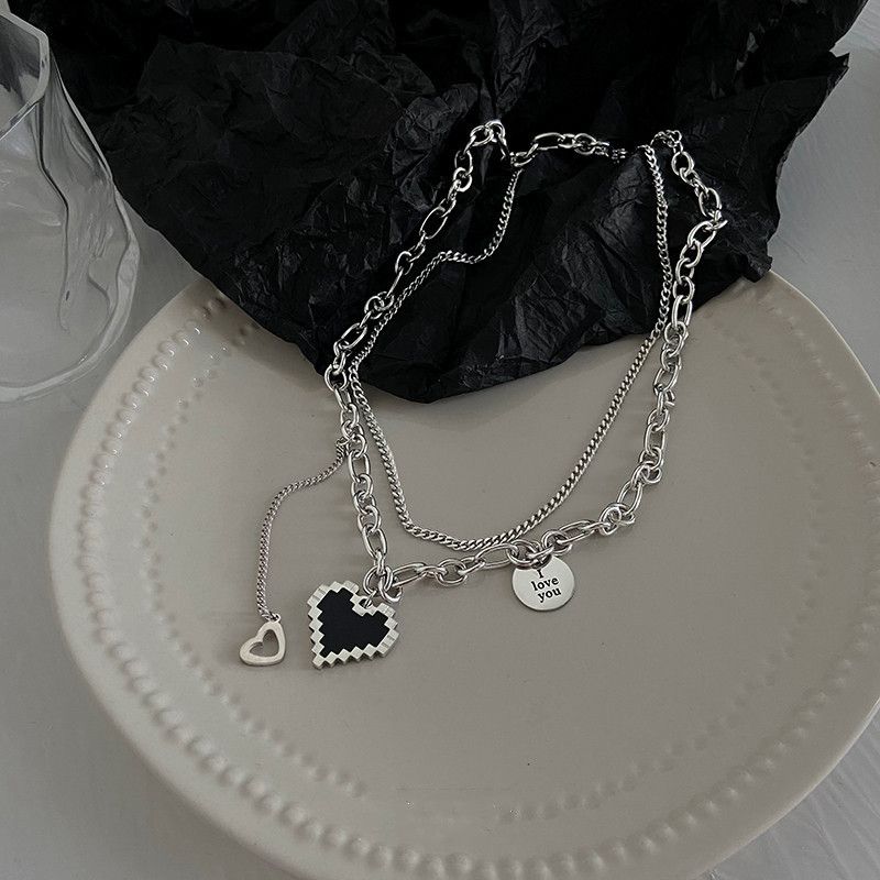Women's Necklaces Mosaic Heart Necklace Double layer necklace Sweater chain Clavicle Chain