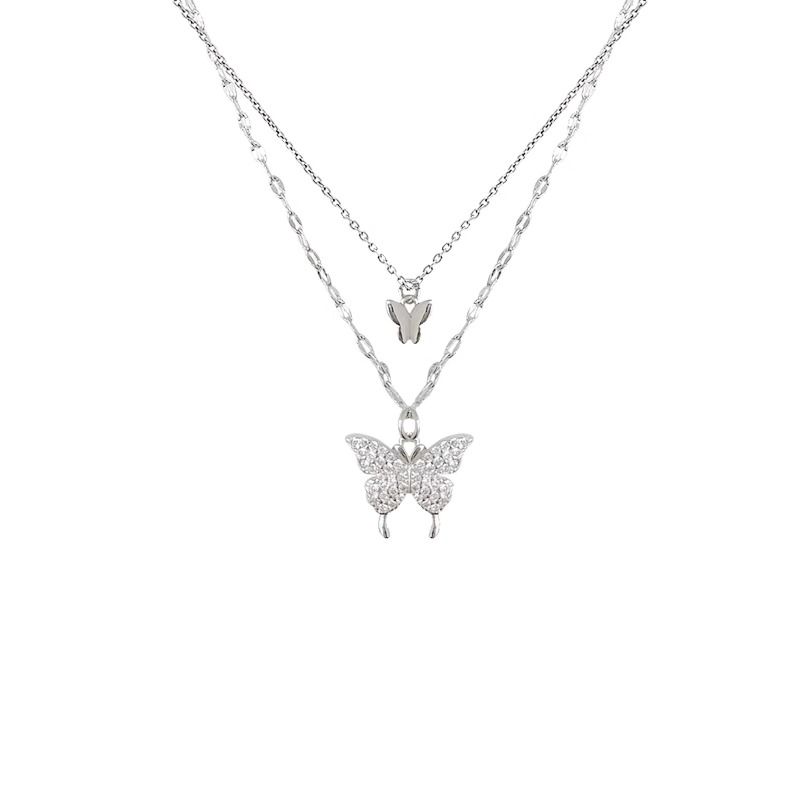 Women's Jewelry Women's Necklaces Double layer full diamond butterfly necklace Clavicle Chain Sweater chain